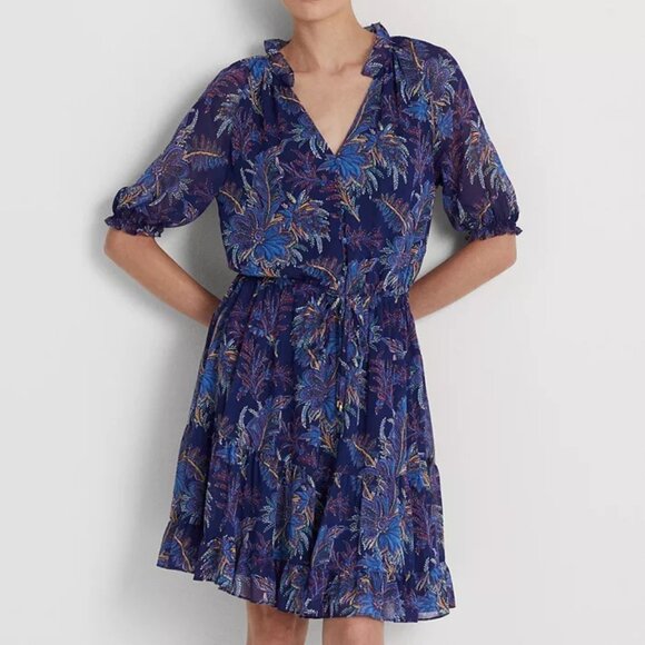 Lauren Ralph Lauren Women's Floral Crinkle Georgette Dress - Size 14 - Picture 4 of 4